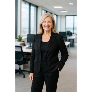 LACE PANT SUIT SET BLACK SEQUIN EMBELLISHED JACKET AND PANTS EV ENING FORMMAL